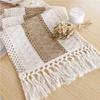 Boho Fall Table Runner Farmhouse Burlap Cotton Table Runner with Tassels Woven Macrame Home Living Room Table Decoration
