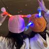 Yousheng Cute Knitted Beanie Hat with Eyes Wear Resistant Solid Color LED Glowing Funny Cartoon Winter Warm Hat