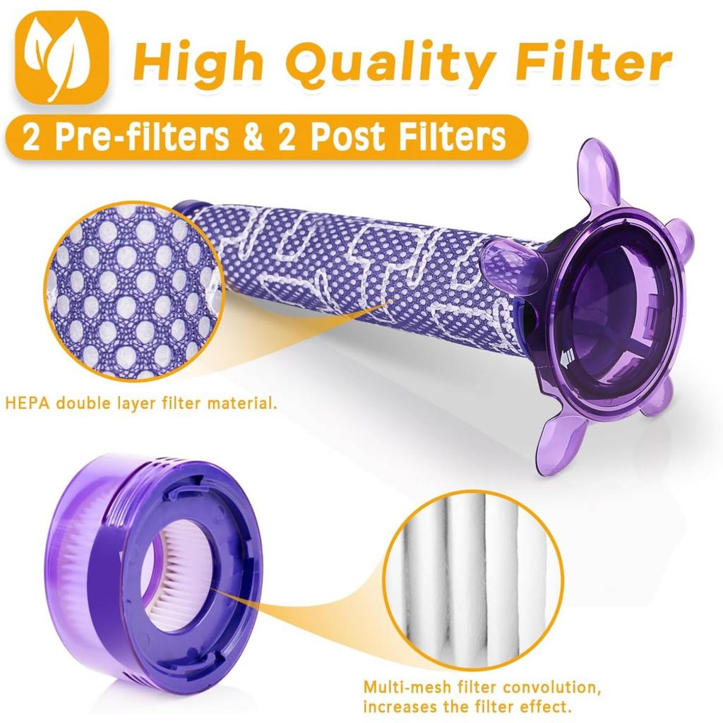 2Pack Upgraded V8 Star Pre-Filters and Post Filters for Dyson V8 Origin Animal Handheld Cordless Stick Vacuum Cleaner New Version SV10 SV25 Dyson Car