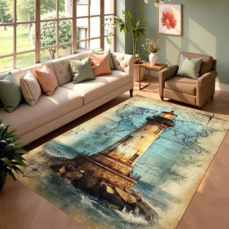 Vintage World Map Scroll Area Rug Washable Carpet for Living Room Study Room Non-Slip Rugs for Bedroom Home Floor Mat Gift