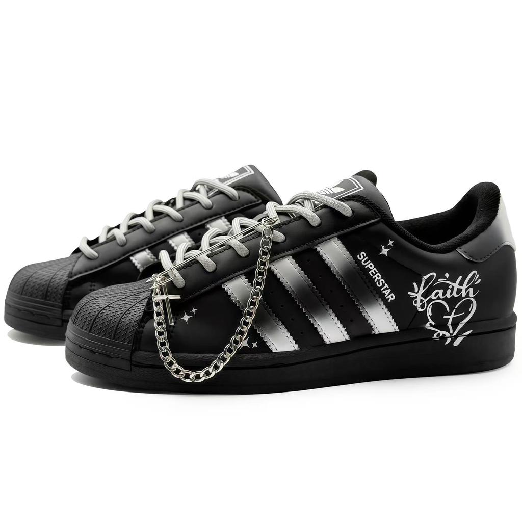 adidas Originals Superstar 2 Кожаные Низкие Скейтбордические Кроссовки Унисекс Черно-Серебристые JI0079(Команда1284- S)