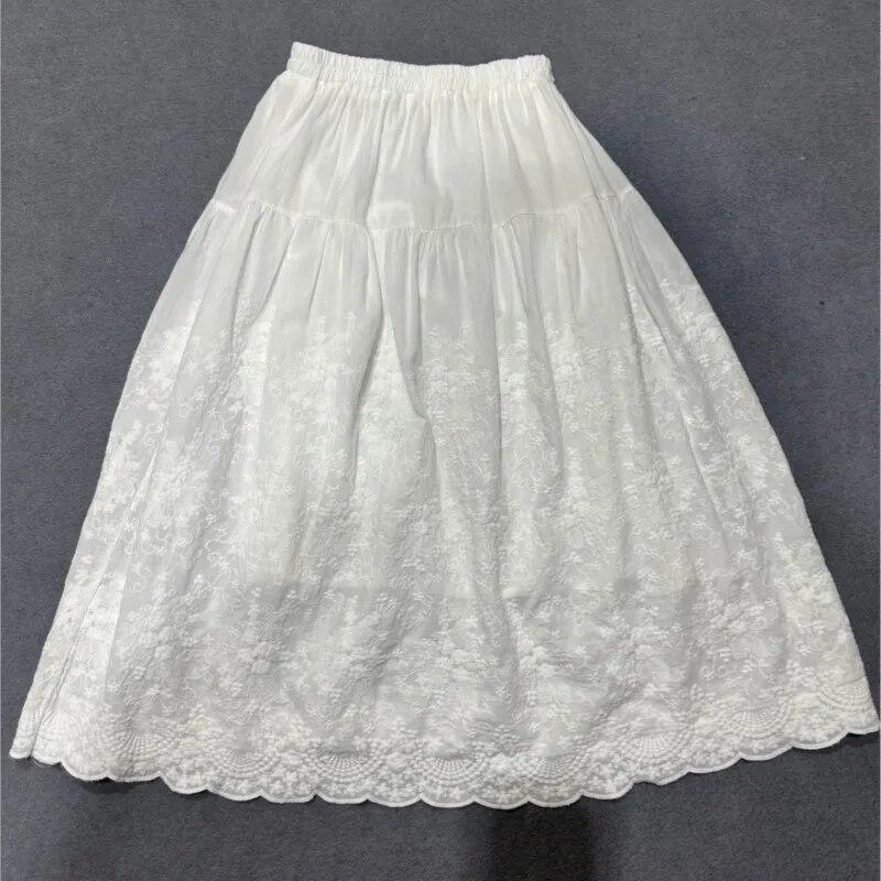 Johnature Женские юбки с японской вышивкой, летние повседневные однотонные свободные кружевные юбки с эластичной резинкой на талии Mori