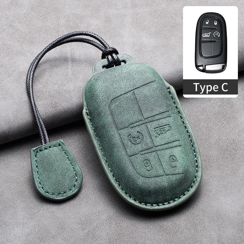 Leather Car Key Case Cover Shell For Jeep Chrysler 300 200 Dodge Charger Grand Cherokee Wrangler Compass Renegade For Fiat 500X
