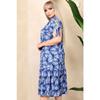 Square Neckline Butterfly Pattern Short Sleeve Shoulder Window With Ruffle Knee Midi Length Wash Flexible Dress