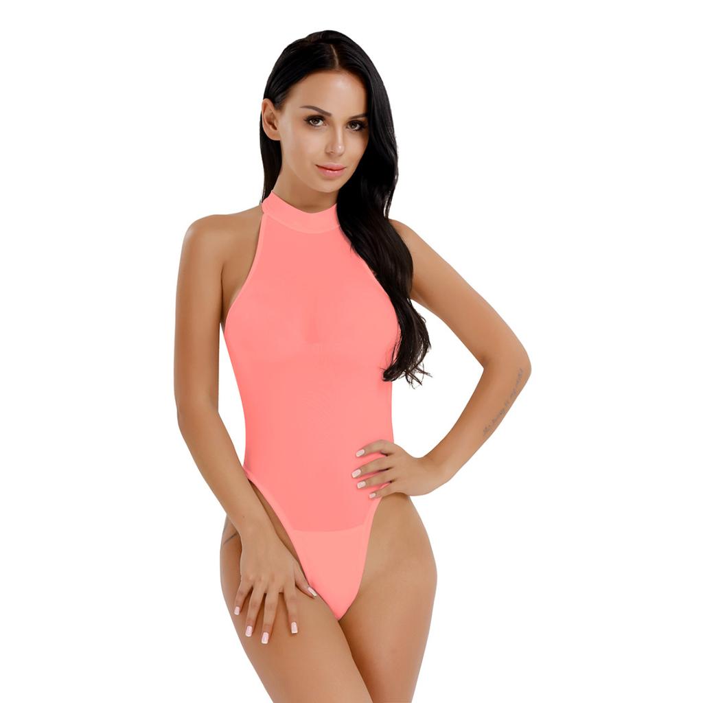 Женский цельный комбинезон без рукавов для гимнастики с высоким вырезом и танцевальным трико