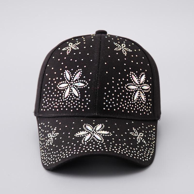 Fashion new full diamond letter flower baseball cap women's European and American fashion diamond-encrusted sunshade cap batch