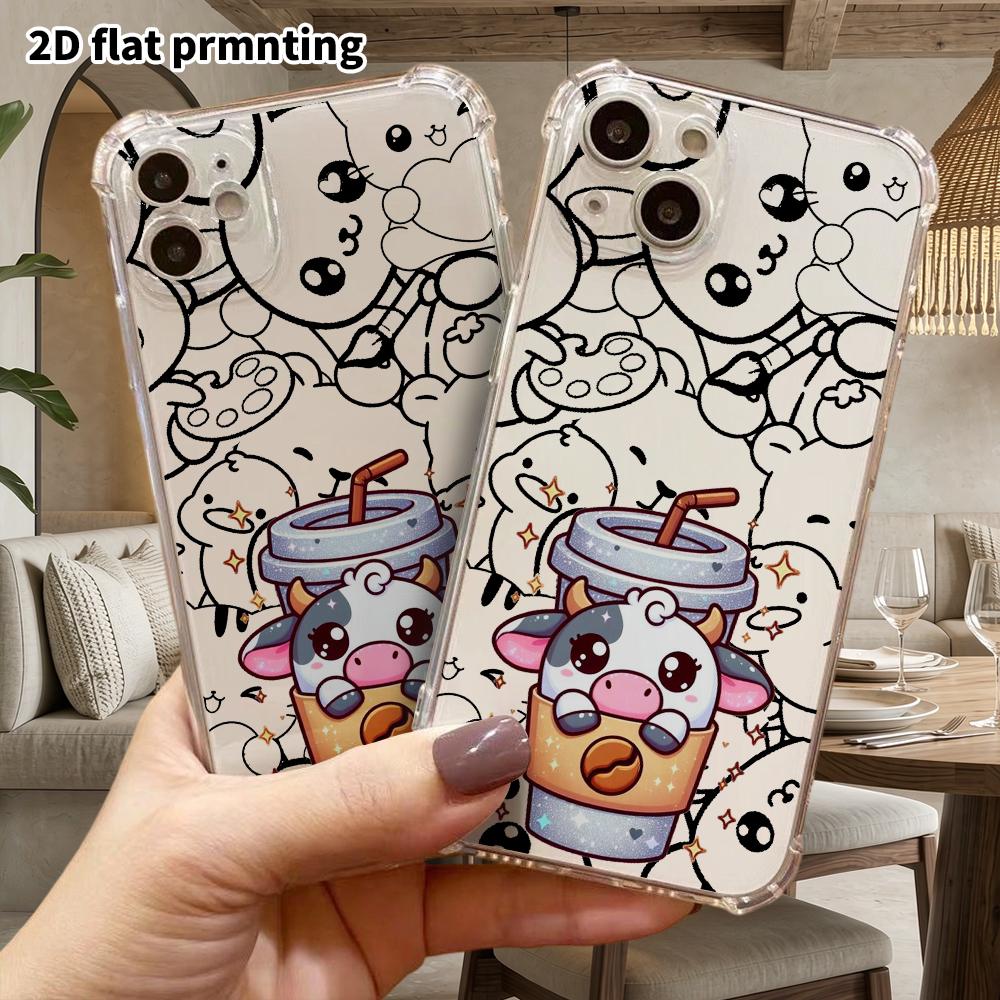 Phone case: 2D flat, fits iPhone 18 17 16 15 14 13 Pro, cute little cow with flowers, perfect Christmas and Halloween holiday gift