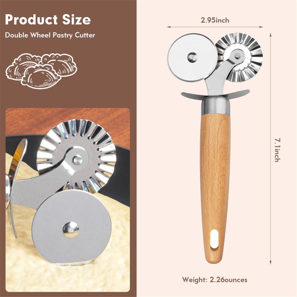 Pasta Cutter Wheel - Fluted Pastry Cutter Double Wheel Ravioli Cutter