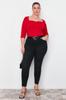 Women's Fashion New Plus Big Size Blouse Black Sweetheart Neckline Fitted Knitted Blouse