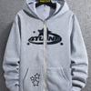 Men's Fashion Trend Creative Element Printed Zipper Hoodie, Kangaroo Pocket, Autumn and Winter Long Sleeved Casual Loose Top