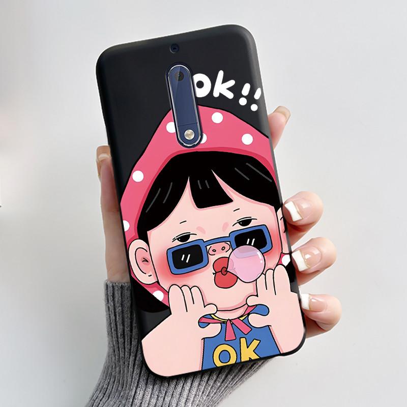 Чехол Для Nokia 5 Эстетичный Модный Милый Кот Мультяшный Черный Мягкий ТПУ Чехол для Телефона Для Nokia 5 Чехол-Бампер TA-1053 TA-1024
