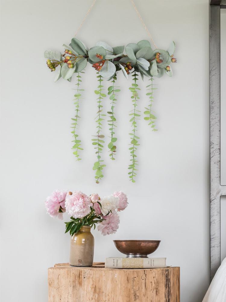 1 шт. искусственный эвкалипт гортензия пион Swag настенный декор бревенчатая ветка подвесной обруч для спальни, гостиной, ванной комнаты, настенный декор