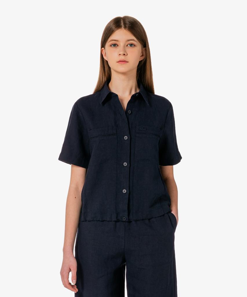 LACOSTE Женская льняная ажурная рубашка с коротким рукавом Cf197E-56G Hde