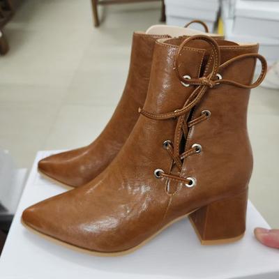 Мода Liyke Новая Мода Крест Шнуровка Ботильоны Для Женщин Винтаж Острый Носок Низкий Толстый Каблук Челси Обувь Женские Ботильоны Черный Коричневый
