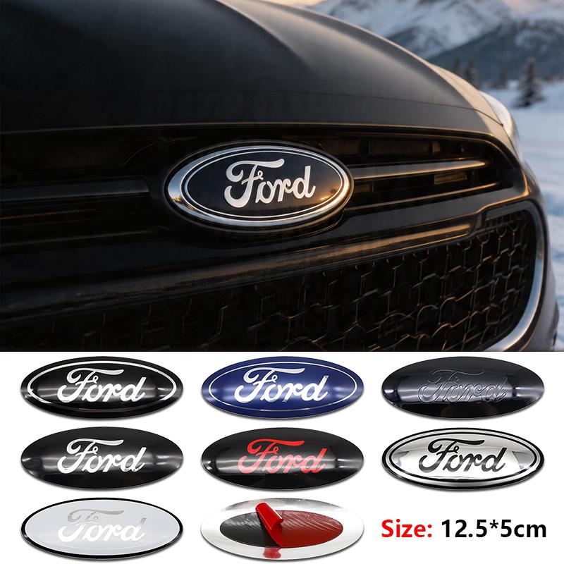 ysbf1 12.5x5cm Aluminum Overlay Emblem For Ford Focus 3 Fiesta Fusion Front Grille Badge Escape Kuga Transit Edge Mondeo Auto Parts