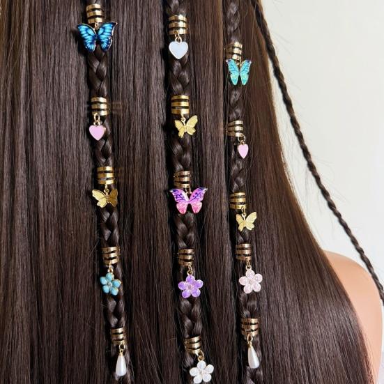 20Pcs Braid Hair Accessories, Alloy Braided Hair Clips with Butterfly Heart Flower Pendants, Spiral Design Hair Buckles