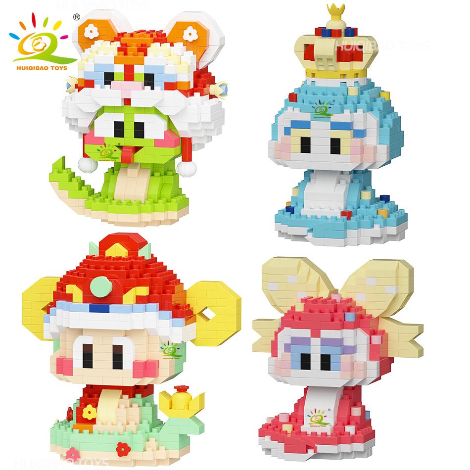 HUIQIBAO 2025 Маскот года Змеи Праздника Весны Микромодель Строительный блок Мультяшные Алмазные кирпичики Удача Богатство Домашний декор Игрушки