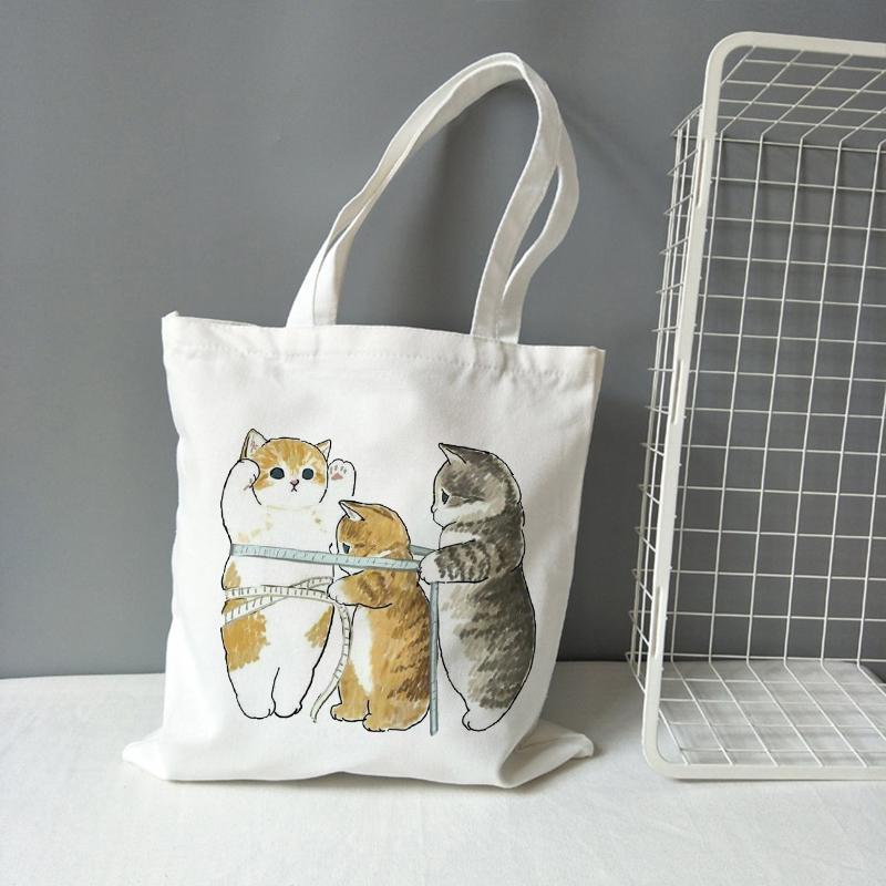 Harajuku Kawaii Cat Shark Y2k сумка на плечо модная повседневная женская парусиновая сумка с героями мультфильмов большая вместительная женская сумка на молнии сумки-шоппер