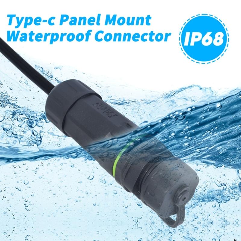 IP68 Waterproof USB Type C Female Adapter for Extending Cable Length in Harsh Environment for Data Transfer &Charging