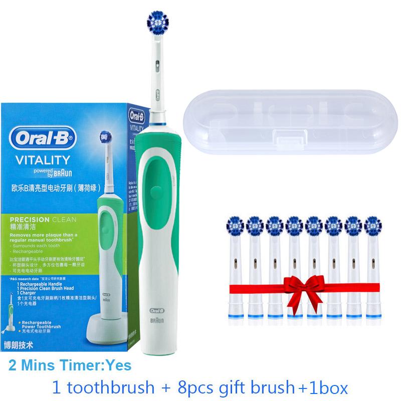 Электрическая зубная щетка Oral B Dual Clean с вращением и вибрацией Перезаряжаемая зубная щетка Oral B с 8 насадками + коробка для хранения