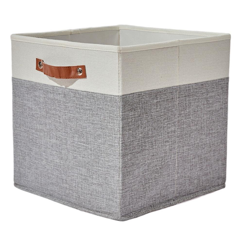Large Capacity Linen Fabric Storage Basket Side Handles Toys Sorting Box Desktop
