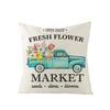 Spring Floral Throw Pillow Cover Polyester Printed Sofa Cushion Cover Blue Truck Bedroom Cushion Cover