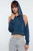 Women's Fashionable Stylish Sweatshirt Indigo Bolero Detailed Hooded Regular Normal Fit Crop Short Knitted Sweatshirt