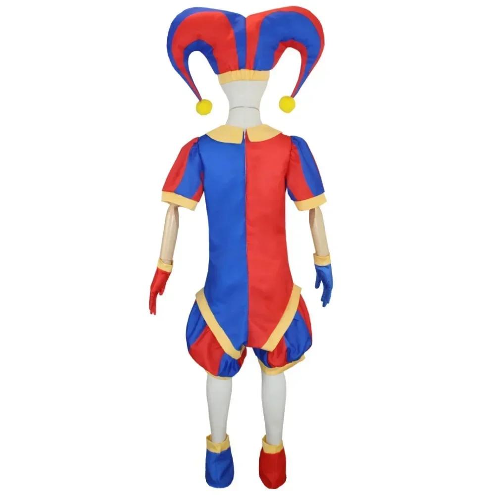 Magical Virtual Circus Pomni Character Cosplay Costume Complete Jumpsuit Set With Hat Shoe Covers Gloves For Halloween Theme