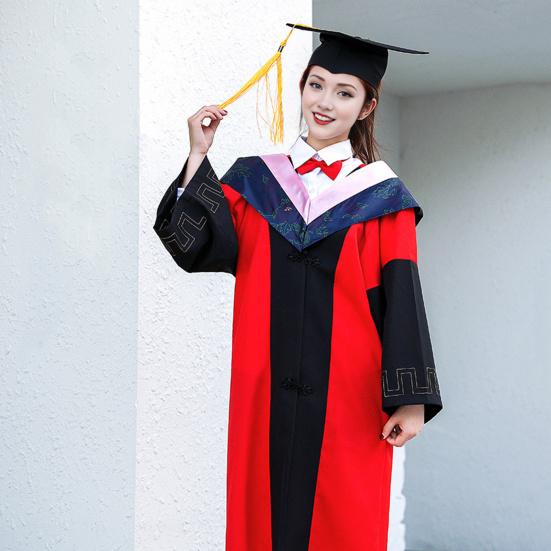 2 шт./компл. Мантия бакалавра со шляпой, V-образный вырез, длина до колена, длинный рукав, скрытая застежка, мантия для выпускника гуманитарного факультета