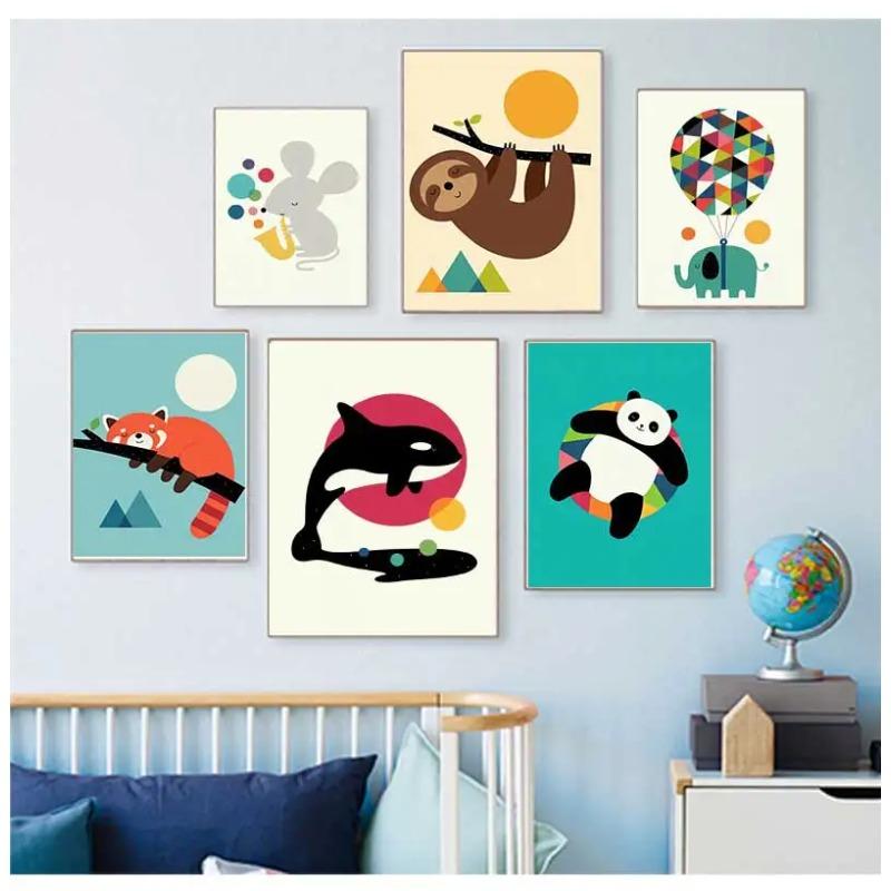 Canvas Painting Nordic Child Poster Fox Elk Raccoon Koala Cartoon Animal Print Modular Wall Art Pictures for Kids Room Decor
