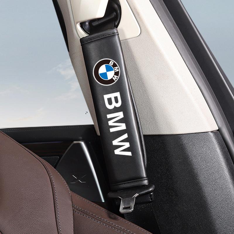 DJSA5 Car Leather Headrest Pillowcase Seat Belt Shoulder Pad For BMW F30 F10 E90 F20 E46 E60 E70 GT Car Interior Accessories Keychain