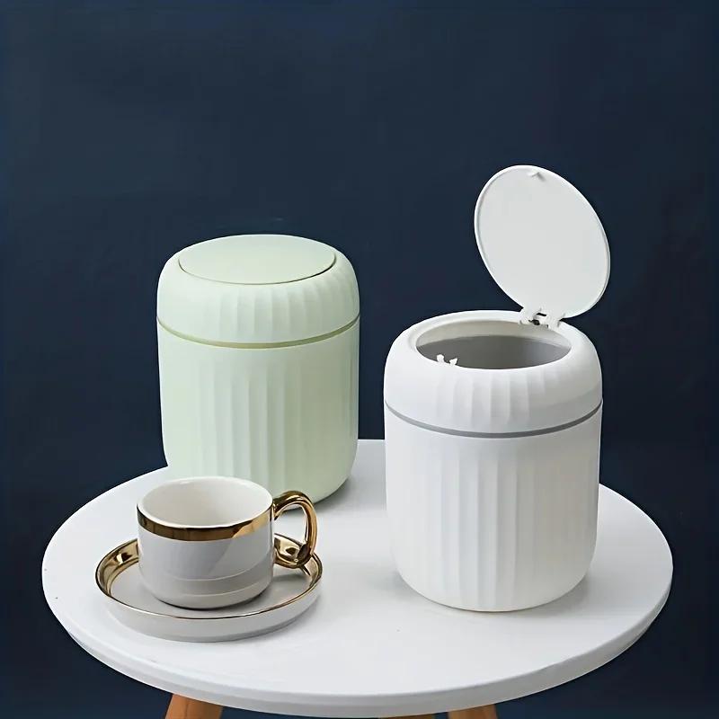 Luxury Press Top Mini Trash Can with Lid Small Plastic Waste Bin for Office Living Room Bedroom Study Kitchen Desktop