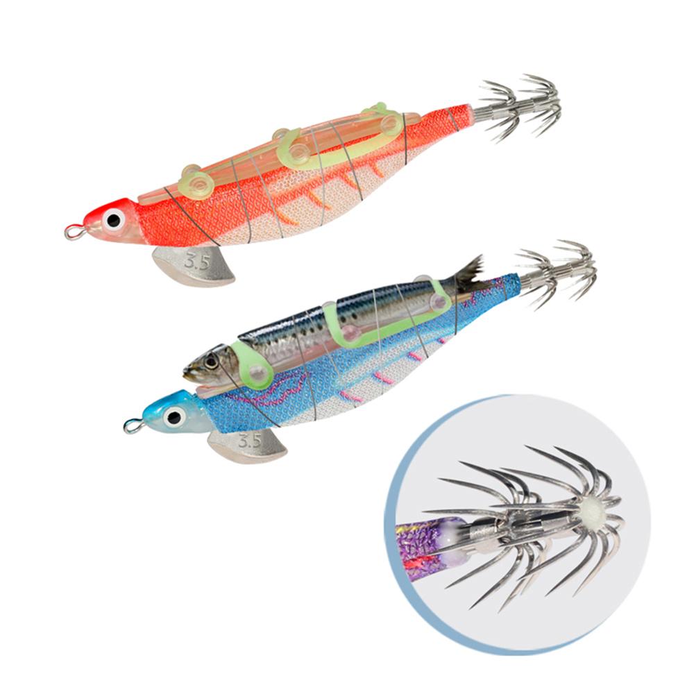 5 шт., светящаяся приманка для креветок, жесткая искусственная приманка, деревянная приманка для креветок с крючками для кальмаров