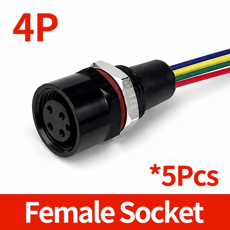M12 IP65 Waterproof Metal Panel Mount Connector 2 3 4 5 6 8 Pin Female Socket Male Plug Pigtail Cable 5PCS 5 Matched Set Choices