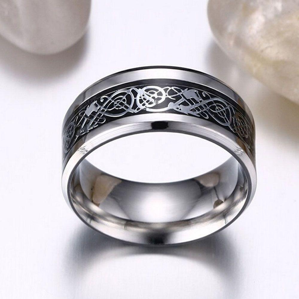 Модные серебристые титановые мужские кольца с драконом, обручальное кольцо из нержавеющей стали