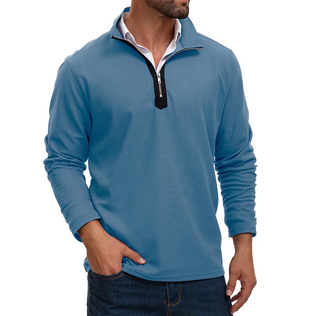 Мужской весенний однотонный топ с полумолнией и воротником-стойкой, с длинным рукавом, мужские повседневные модные топы