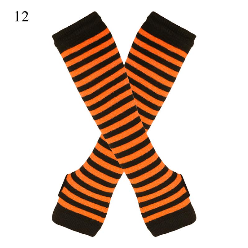 Полосатые унисекс перчатки с половиной пальцев длинные женские перчатки для девочек перчатки на руку теплые вязаные напульсники локтевые варежки теплая манжета