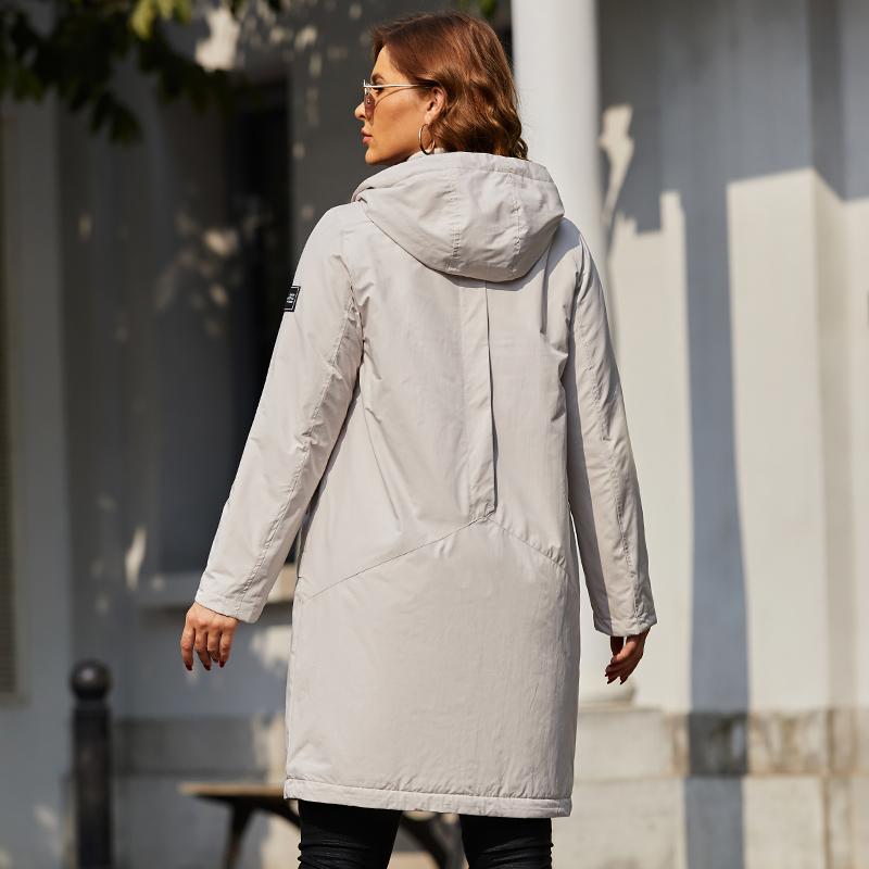 Куртка Астрид, тонкое хлопковое длинное пальто, пальто с капюшоном и молнией с боковым карманом, теплое ветрозащитное повседневное пальто