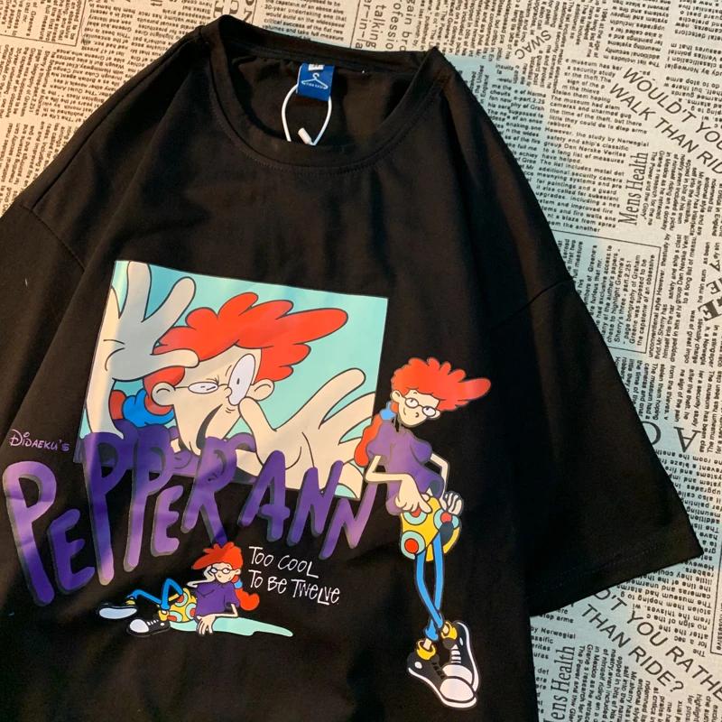 Оригинальная американская уличная забавная мультяшная универсальная короткая футболка из хлопка, свободная повседневная футболка для пар с короткими рукавами для мужчин и женщин