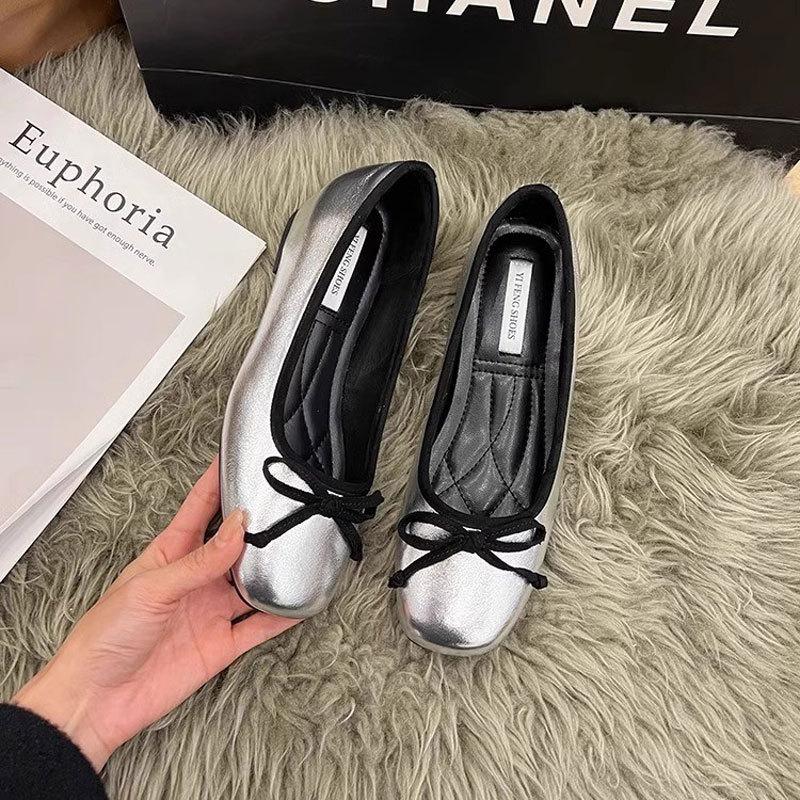 Увеличение роста 5 см милый бантик квадратный носок балетки для женской верхней одежды 25 весна новый универсальный и не устающие ноги маленькие одинарные туфли