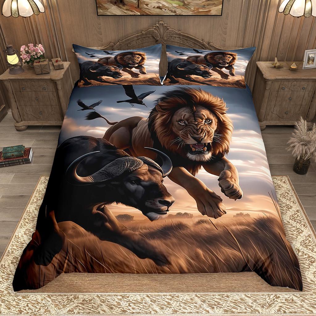 Комплект пододеяльников с дикими животными Homewish 2 шт./3 шт., Постельное белье с дикими животными джунглей, Комплект пододеяльников со львом, леопардом, тигром, волком