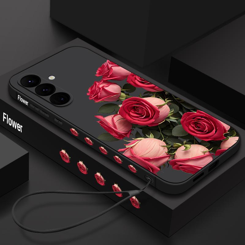 Мягкий чехол на шнурке для Samsung Galaxy S24 S25 Ultra S23 S22 Ultra S21 S20 FE A14 A34 A15 A35 A52 A53 A54 A55 5G A16 A36 A56 Чехол-накладка с розовыми цветами