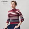Женский полосатый кашемировый свитер с высоким воротом