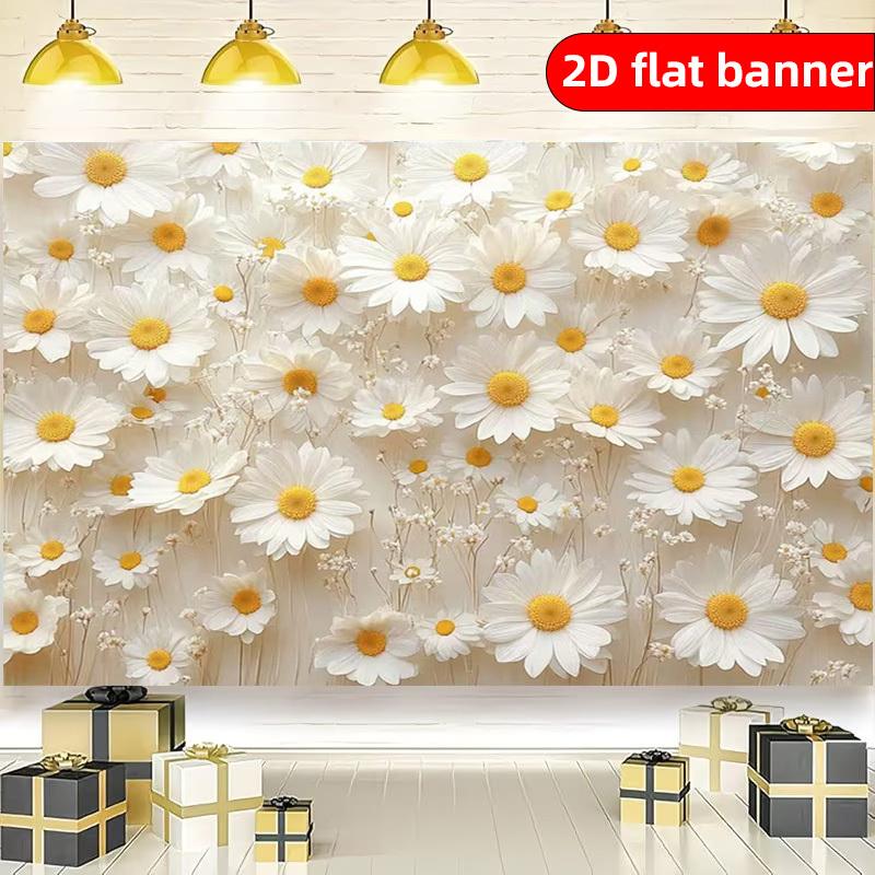 2D flat banner - Polyester Nordic-style daisy pattern banner, boosts happiness, suitable for Instagram style.