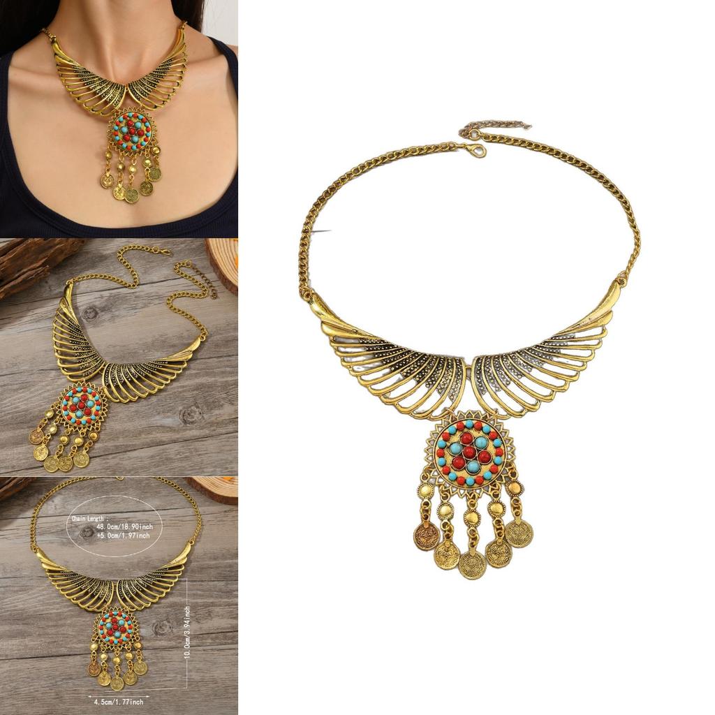 Этническое ожерелье-подвеска в виде крыльев ангела с геометрическим дизайном и золотой отделкой для модного ношения