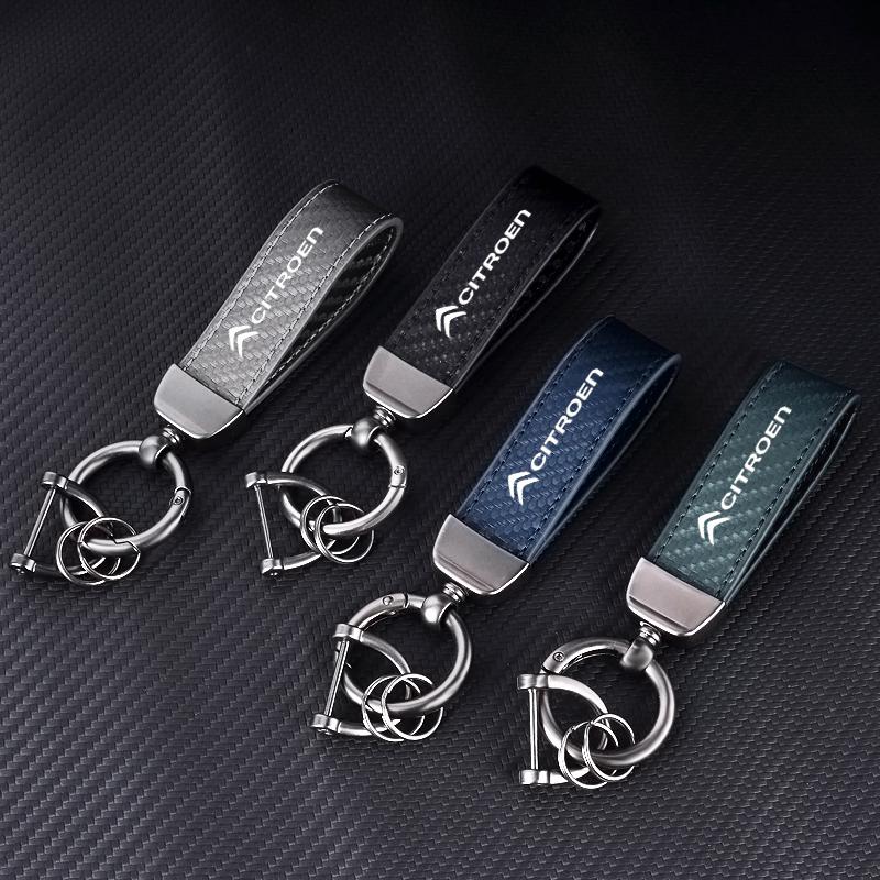 GJDJ7 Carbon Leather Key Chain Ring Keyring For Citroen C1 C2 C3 Vts C4 Saxo C4L C5 C6 C8 Xsara Picasso Berlingo Cactus Aircross C3-XR