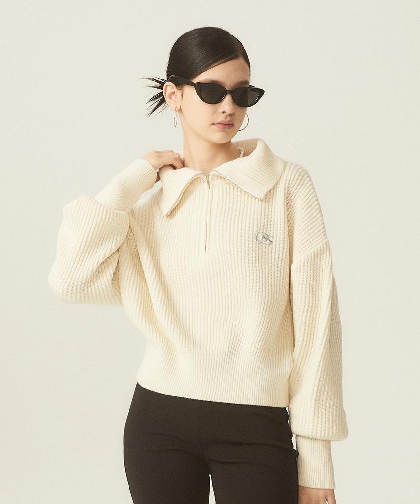 ODDSTUDIO Os Logo Crop Knit Half-Zip - Ivory