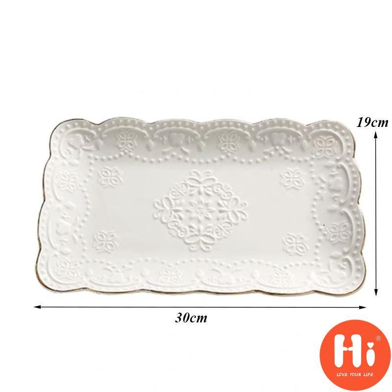 Hi Ceramic Embossed Dinner Steak Plate Breakfast Dish Afternoon Tea Fruit Dessert Tray Wedding Gift Tableware