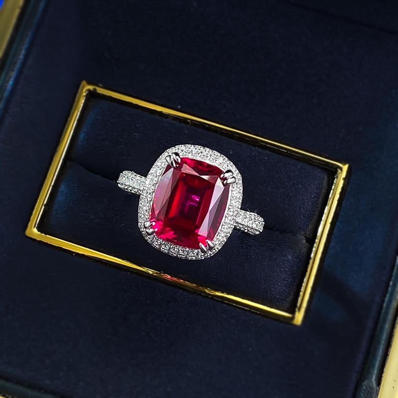 Xian Can Jewelry Серебро S925 Кольцо с паве 9x11 мм Цвет «Голубиная кровь», Европейский и Американский стиль, Прямой эфир Xiaohongshu.