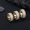 Three rows of geometric copper inlaid with T square zircon hip-hop ring, men's and women's pair of rings, couple's summer light luxury personalized 